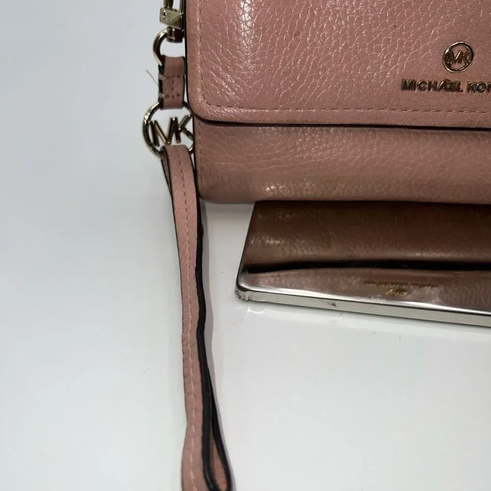 Michael Kors Long Wallet/Phone Holder Wristlet in Blush Soft Leather